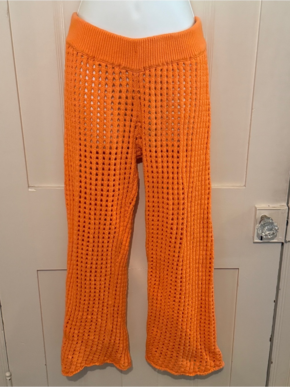 Women’s Orange Crochet Knit Casual Pants